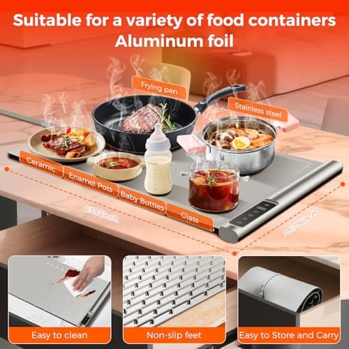 Food Warming Mat, Electric Warming Tray with 248°F Max 8 Temps 1-6H Timer | 10s Fast Full Surface Food Heating pad, Roll-Up Silicone Design Food Warmer Child Lock for Buffets, Partie Everyday Meals view 3