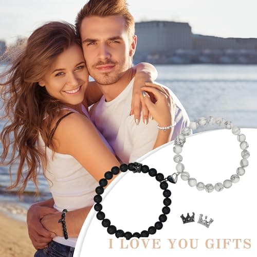 Sistble Boyfriend Birthday Gifts, Gifts for Boyfriend Matching Bracelets for Bf and Gf Handmade Braided Black White Beaded Bracelets Love You Gift Anniversary Birthday Graduation Gift Jewelry view 2