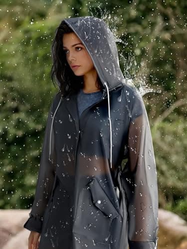 L-Rain TPU Clear Rain Coat for Women - Waterproof Packable Fashion Rain Poncho with Hood Reusable Raincoat view 4