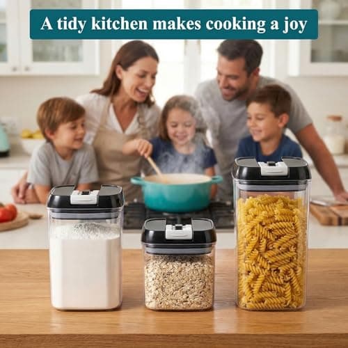 OMIO Airtight Kitchen Storage Containers (6-Pack) - Easy-Grip Pull Tab Lids, BPA-Free Plastic Canisters for Pantry, Countertop, Fridge – Organize Cereal, Grains, Flour, Sugar, Snacks & Candy view 2