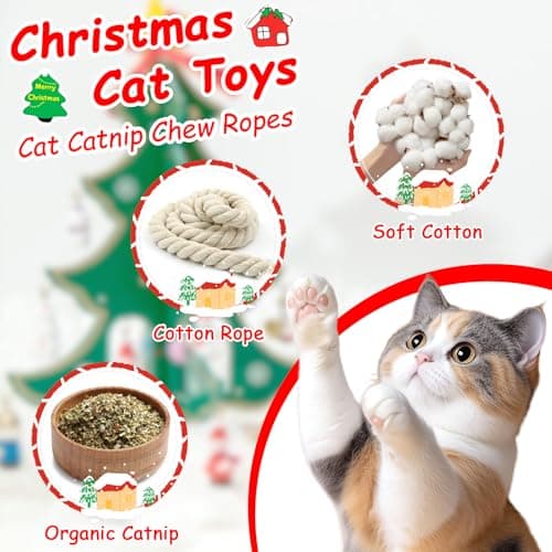 Retro Shaw Cat Chew Ropes 3PCS, Kitten Teething Toys for Indoor Cats, Natural Catnip Kicker Toys for Boredom Relief, Handmade Catnip Toys for Dental Health, Gift for Kitty view 2