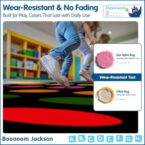 Booooom Jackson 7'6''x13' Colorful Circle Classroom Rug for Kids Room Seating Décor - Thick Nylon Large Preschool Carpet Daycare Rug for Teaching & Playroom, Non-Slip &No Triping,20X Stain Resistance view 4