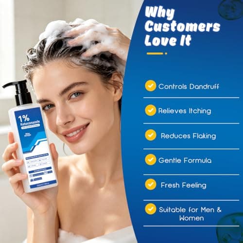1% Ketoconazole Anti-Dandruff Shampoo for Flaking & Itchy Scalp, 7.78Fl Oz | Deep Cleansing Care, Targets the Root Cause of Dandruff, Suitable for Men & Women view 2