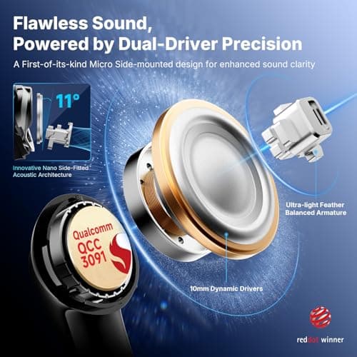 EarFun Air Pro 4+ Adaptive Noise Cancelling Wireless Earbuds, Qualcomm aptX Lossless, Dual Drivers, Translation Earbuds, Snapdragon Sound, 6 Mics AI Clear Calls, Hi-Res Sound, LDAC, Bluetooth 6.0, 54H view 2