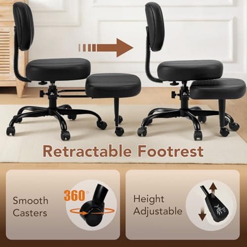 Avocahom Ergonomic Cross Legged Office Chair with Wheels, Criss Cross Desk Chair with Leg Rest, Meditation Chair Yoga Kneeling Chair, Adjustable ADHD Chair Black view 5