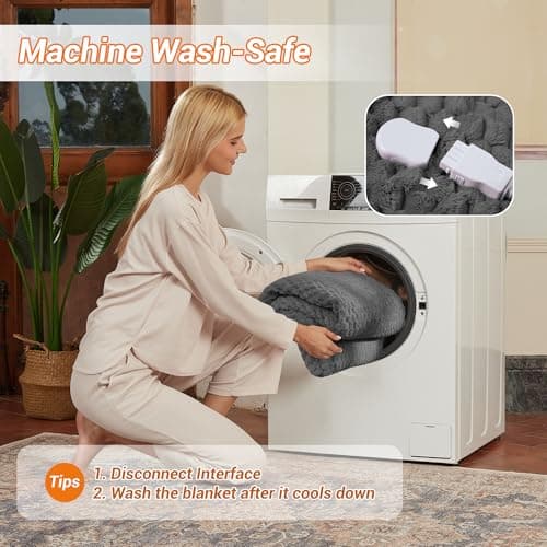 GarveeHome Heated Blanket Electric Blanket King Size 90 in x100 in, w/Dual Control,10 Heating Levels & 10 Hours Auto Shut Off, Cozy Soft Fleece Fast Heating Blankets Gift, Machine Washable, Grey view 6