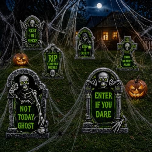 16.5 Inch 6 Pack Halloween Tombstones Outdoor, Graveyard Signs with Stakes view 6
