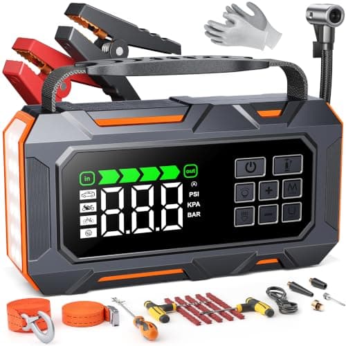 TREKURE 16-in-1 8000A Car Battery Jump Starter with Air Compressor 160PSI, Jump Starter Jump Box (All Gas 12L Diesel) with Portable Jumper Cables, Auto-Shutoff Tire Inflator, Gloves, Tow Rope — image 1