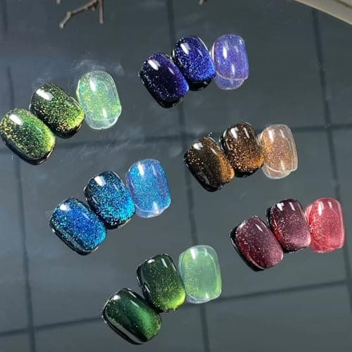 Aiartfans Cat Eye Nail Polish Set, 6 Colors, Soak Off UV LED Nail Polish Kit Gel Nail Polish with Multi-Functional Magnetic Stick for Christmas Style view 3
