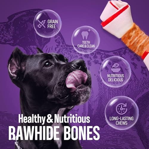 PETPHABET Chicken Wrapped Rawhide Dog Bones, 5-5.5 Inch Long Lasting Dog Chew Treats for Medium & Large Dogs, 5 Count Beefhide Dog Snacks for Training Healthy Chewing, Knotted Dog Bones High Protein view 4