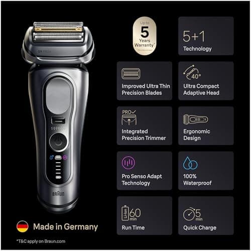 Braun Series 9 PRO+ Electric Shaver, Wet & Dry Razor, Pro SensoAdapt, 6in1 SmartCare Center, 9697CC, Silver view 2