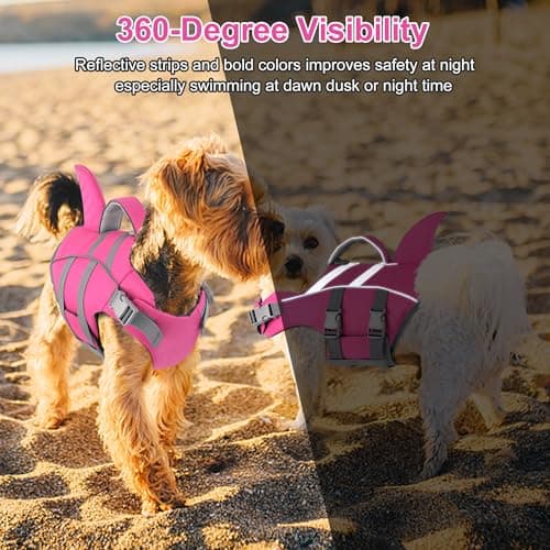 Dogcheer Shark Fin Dog Life Jacket, Adjustable Dog Harness Life Vest for Swimming Boating, Reflective Puppy Swim Vest Pet Flotation Device for Small Medium Large Dogs -Pink, M view 5