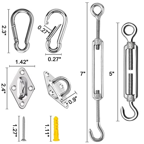 GOOSUO Shade Sail Hardware Kit 5 Inches, Sail Shade Hardware Kit for Triangle and Square, Sun Shade Sails Installation kit 304 Stainless Steel for Patio Lawn Garden Outdoors view 2