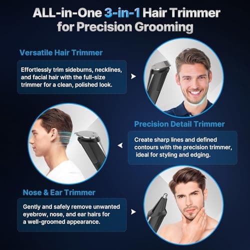 Valano Beard Trimmer Hair Clippers for Men All-in-One Self-Sharpening Electric Men's Cordless Rechargeable Mustache Grooming Kit Gift for Ear Nose Body Public view 4
