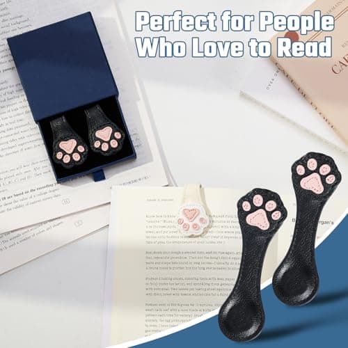 2Pcs Magnetic Leather Bookmarks with Gift Box Magnetic Pen Holder Book Marks Clip Gift for Book Lover Readers Men Women Teachers Students, Paw (Black+Black) view 4