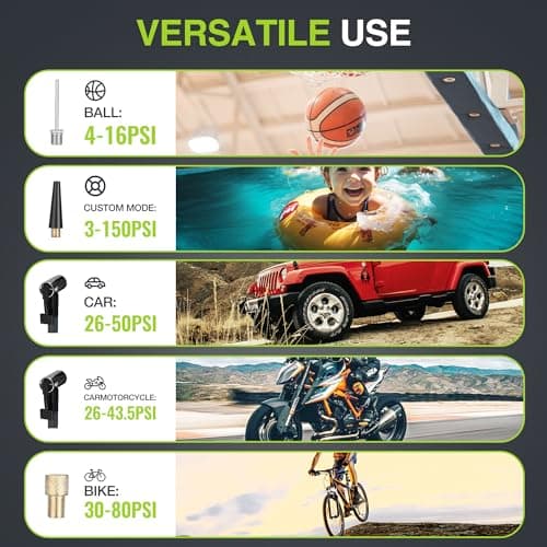 WORKPRO Tire Inflator Portable Air Compressor, 12V Electric Air Pump 150PSI for Car Tires with Pressure Gauge, 3X Faster Portable Tire Inflator for Car Motorcycle Bicycle Ball with Dual Power Supply view 6