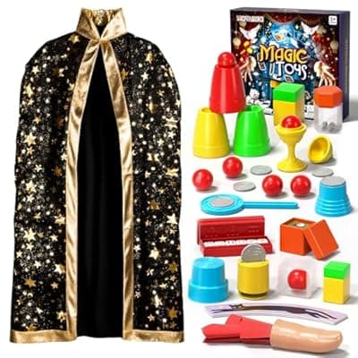 Novaluki Magic Kit for Kids, 98 Magic Tricks with Magician Costume, Manual and Videos, Magic Gift Set for 6+ Years Old Beginner Magicians, Halloween Christmas Birthday Party Family Game Fun
