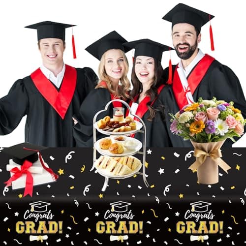 Labrostar Graduation Decorations 2026 Graduation Tablecloths Congrats Grad Table Cover for Class of 2026 Graduation Party Decorations Table Decor Party Supplies 3Pcs Black view 6