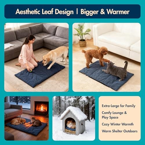 Vagascape Dog Heating Pad (48"x28") - Waterproof Electric Heated Mat & Pet Bed for Indoor and Outdoor Use, Chew Resistant Cord, Machine Washable Cover with Wheat Pattern Quilting, for Cats and Pets view 3