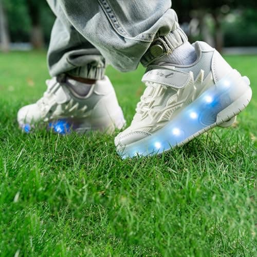 DZS Roller Shoes Sneaker LED Light Up USB Rechargeable with 2 Wheels Outdoor Sport for Boys Girls Kids Gift view 3