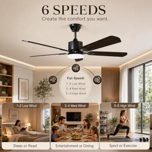52 inch Ceiling Fans with Lights and Remote Control, Black view 5