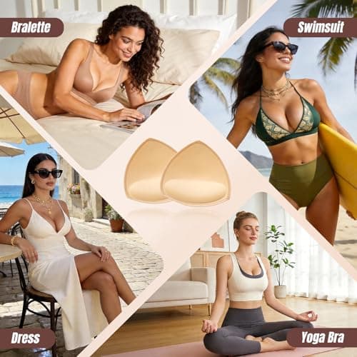 ElaGlow Bra Inserts 4 Pairs, Sports Bra Pads Inserts for Women, Sew in Bra Cups for Dresses, Bathing Suit Inserts (Large, Beige) view 6