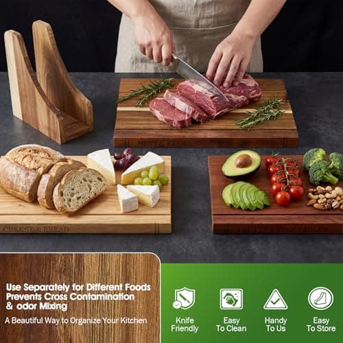 NEDVI Book Cutting Board Set with Wooden Stand-Wooden Kitchen Cutting Boards That Look Like Books for Cheese Meat Vegetables, Chopping Board Gift Set for Home Cooks & Kitchen Decor view 3