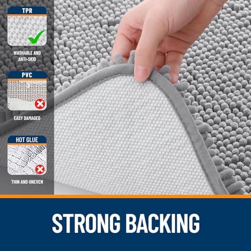 OLANLY Bathroom Rugs 30x20, Extra Soft Absorbent Chenille Bath Rugs, Rubber Backing Quick Dry, Machine Washable Bath Mats for Bathroom Floor, Tub and Shower, Home Decor Accessories, Grey view 6
