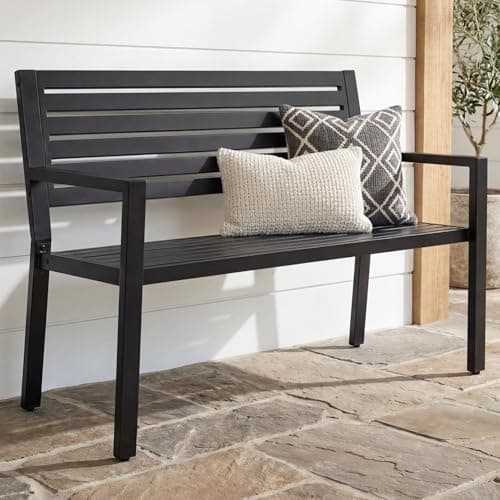 Best Choice Products Outdoor Metal Bench Patio Garden Bench, Heavy Duty 790lb Capacity, Steel Slatted Seat Porch Bench with Armrests, Weather Resistant Park Bench view 1
