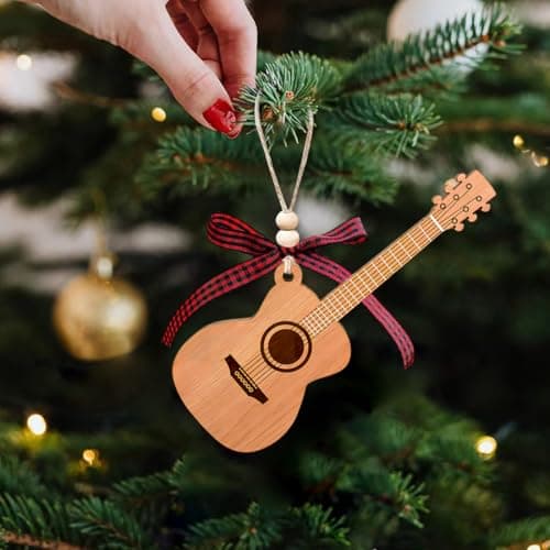 Guitar Ornaments for Christmas Tree, Mini Wooden Guitar Ornament Decor, Unique Music Ornaments - Best Gifts for Guitarists Lovers view 2