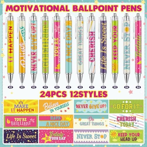 Pasimy 24 Pcs End of Year Gifts Motivational Inspirational Pens Affirmation Black Ink Pens with Positive Quotes Thank You Gifts for Women Men Office Working School Students, 10 Styles view 3