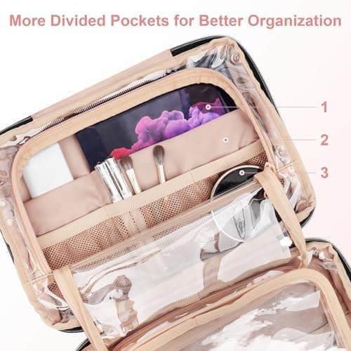 Everfun Hanging Toiletry Bag for Travel, 11x7.75x4.5 inch Medium Capacity Cosmetic Organizer with Leakproof Wet/Dry Compartment, Waterproof Dopp Kit Toiletries Bag for Women Pink view 3