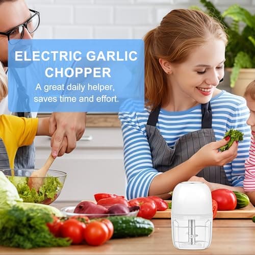 Electric Garlic Chopper, 1.4 Cup Mini Garlic Mincer Food Chopper Portable, Small Food Processor with USB Charging for Onion, Chili, Ginger, Veggie, Meat (350ML) view 2