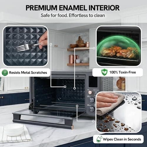 VAL CUCINA Non-Toxic Enamel Interior Air Fryer Toaster Oven Combo, 26.3 QT Countertop Convection Oven 10-in-1, Infrared Heating, Fits 12” Pizza & 6-Slice Toast, Easy Clean Enamel Baking Pan Included view 3