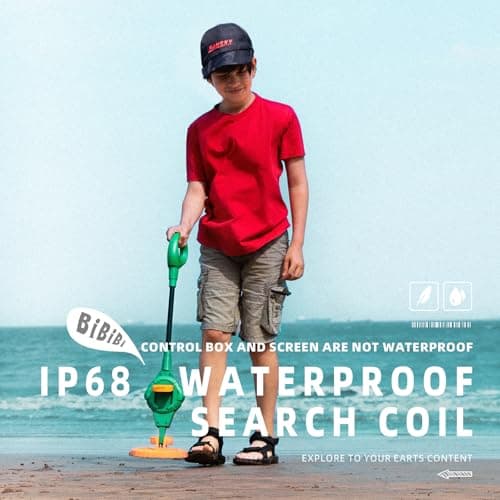 PANCKY Metal Detector for Kids, IP68 Waterproof 3-10 Year Kids Metal Detector Kit with LCD Display, Automatic Sensitivity Adjustment, 6.6" Search Coil, 1.65lb Lightweight, Gift for Boys & Girls, Green view 2