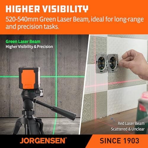 JORGENSEN Laser Level with Tripod, 65 FT Self Leveling Cross Line Laser Leveler Tool with 360° Magnetic Base, Green Laser Level for Picture Hanging, Home Renovation, Indoor Project view 4