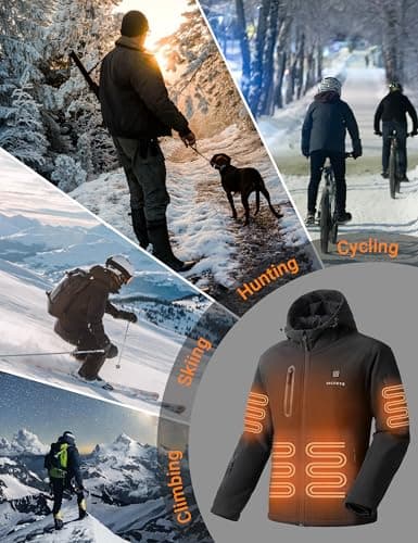 SOLJIKYE Heated Jacket for Men with 20000mAh Battery Pack | Men's Hooded Soft Shell Heated Jacket, 8 Heating Zones, 3 Heat Settings, Water-Resistant Warm Coat for Hunting Fishing Hiking view 6