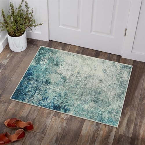Lahome Modern Abstract Area Rug - Small 2x3 Washable Entryway Rugs Non-Slip Low Pile, Accent Throw Carpet for Kitchen Bath Mats Laundry Front Indoor Doormat,Blue/Grey view 1