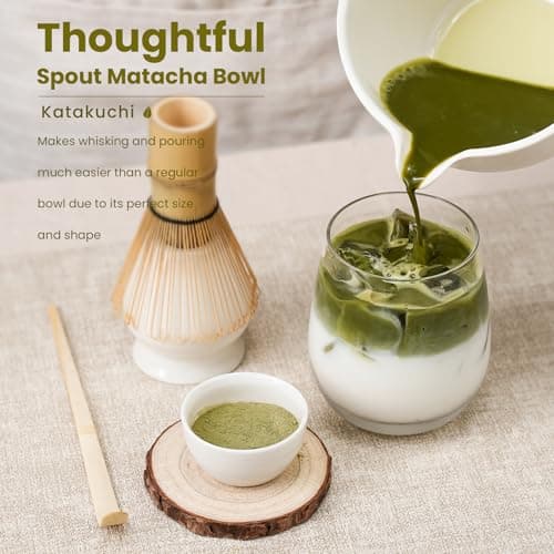 Matcha Whisk Set, Ceramic Bowl Matcha Kit & Handcrafted Bamboo Chasen, Complete 5 Pcs Matcha Set Whisk and Bowl, Stainless Steel Sifter, Bamboo Scoop & Holder for Matcha Lovers view 4