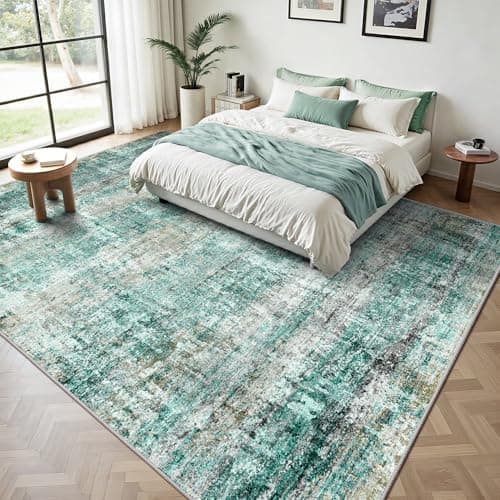 LEPEII 8x10 Area Rugs, Machine Washable Low Pile Rugs for Living Room, Modern Abstract Area Rugs for Bedroom, Large Area Rug with Non-Slip Backing for Dining Room-Green view 3