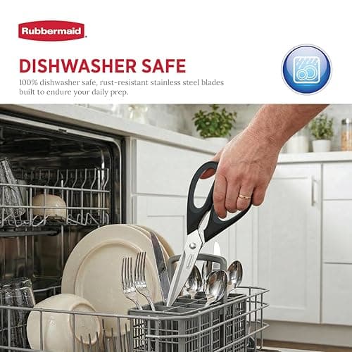 Rubbermaid Kitchen Scissors All Purpose Heavy Duty, Stainless Steel Kitchen Shears with Protective Sheath, Dishwasher Safe Kitchen Scissors for Food, Meat, Poultry & Herbs, Comfort Grip, Black view 5