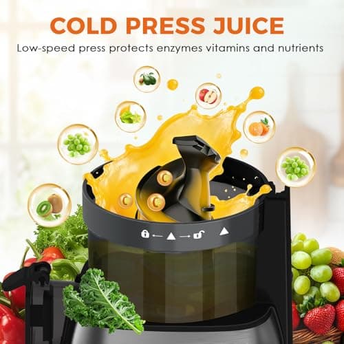 Single Auger Masticating Cold Press Juicer Machines, High Efficiency Slow Juicer with Large Capacity Juice & Pulp Cups, Easy to Clean Juicer for Fruits and Vegetables view 3