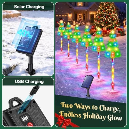 Solar Christmas Decorations, Christmas Tree Pathway lights Outdoor view 4