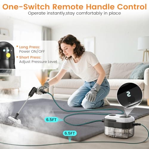 Pressurized Steam Cleaner, 3-Level Adjustable Handheld Steamer Cleaning for Home, 15s Fast Heat-Up & 47.3oz Tank, 2500W Multi-Surface Portable Steamer for Floor/Grout/Car/Kitchen & Bathroom view 3