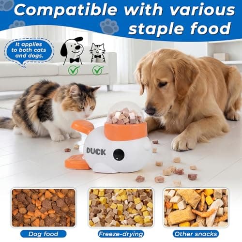 ANXUYIXIN 2-in-1 Duck Shaped Interactive Dog Toy Food Puzzle Slow Feeder (White/Blue Duck Shaped with Button), cat Snack Dispenser, Reduces Bloating in Small Animals, Dog Puzzle Feeder view 5