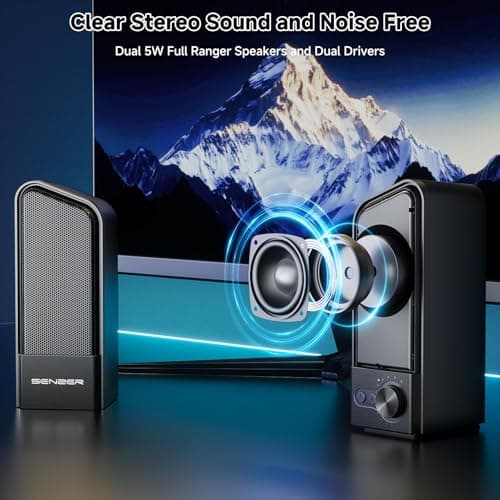SENZER CS20 2 in 1 Bluetooth Computer Speakers for Desktop, USB Plug & Play Clear Sound PC Speakers with RGB Light, Monitor Sound Bar with Volume Knob, Gaming Speaker for PC Laptop Phone Tablet view 3