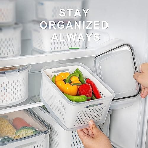 Freshmage Fruit Storage Containers for Fridge with Removable Colander, Airtight Food Storage Container, Dishwasher Safe Produce Saver for Refrigerator, Keep Berry Fruit Fresh Longer 4 pcs Small Clear view 6