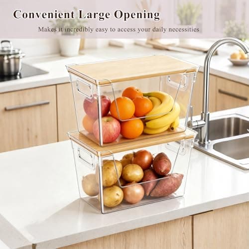 ShinyDew 2 Pack Trash Bag Dispenser with Bamboo Lid, Stackable Trash Bag Holder, Large Clear Garbage Bag Organizer for 4-33 Gal Bags, Space-Saving Under Sink Organizer for Kitchen, Laundry, Pantry view 5