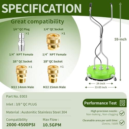 LidoDola 30'' Pressure Washer Surface Cleaner with 4 Wheels - Stainless Steel Surface Cleaner for Pressure Washer Attachment for Concrete, Driveway, Patio, Sidewalk, Deck and Driveways view 2