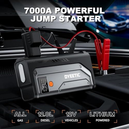 7000A Jump Starter, 12V Car Battery Booster Pack(All Gas/12.0L Diesel)，Car Starter Smart Jumper Cables, Battery Jumper 26800mAh Portable Power Bank，Flashlight view 2
